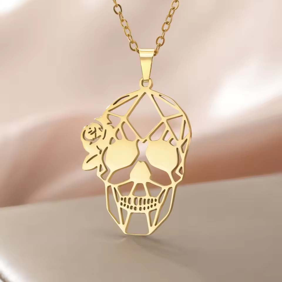 Dawapara Skull Head Necklace Skeleton Head Halloween Pendant Stainless Steel Gothic Jewelry
