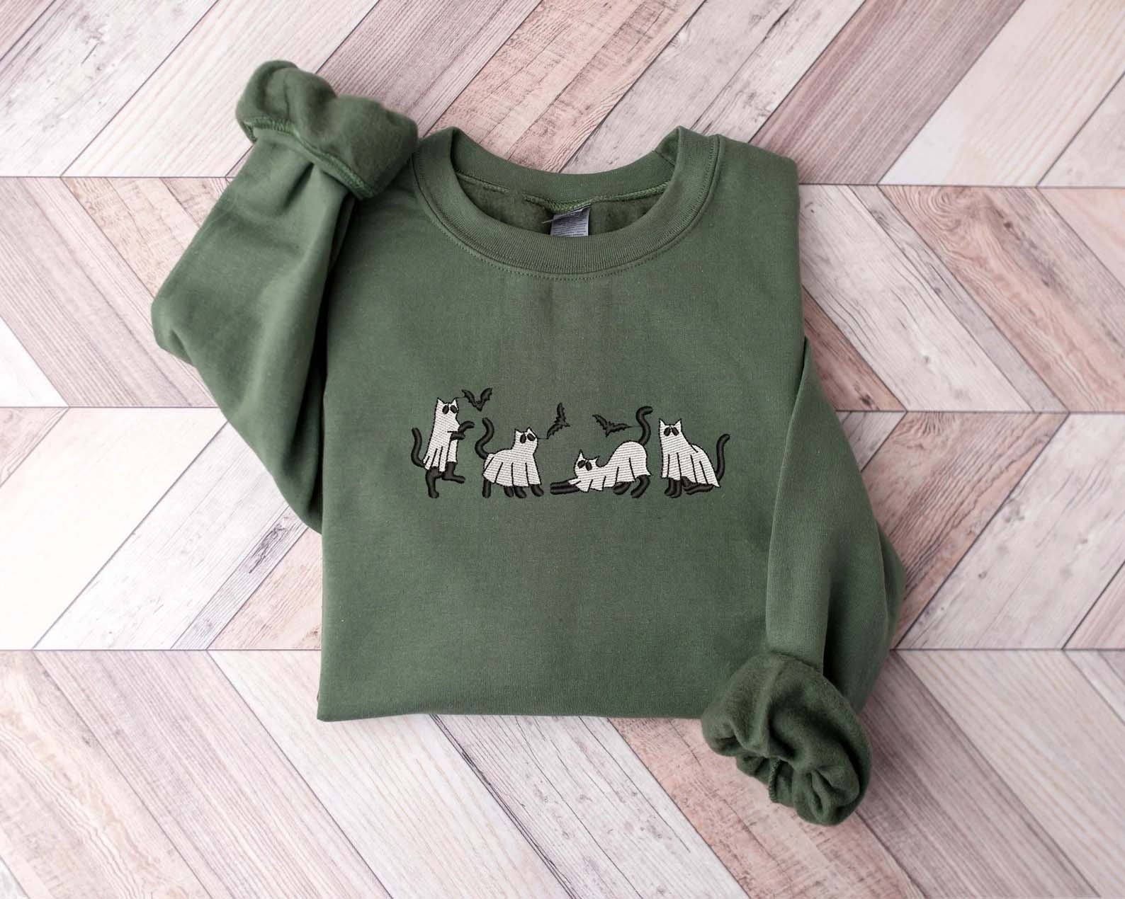 Embroidered Ghost Cat Sweatshirt