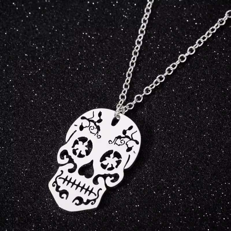 Neo-Gothic Stainless Steel Skull Charm Necklace for Women Creative Skeleton Jewelry Cool Girls Halloween