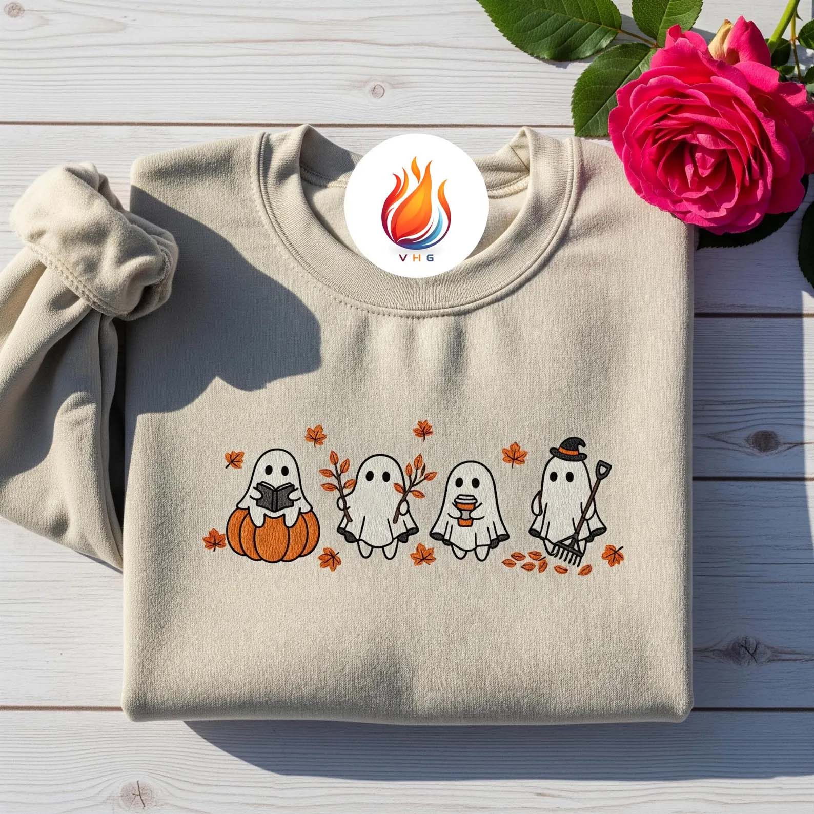 Cute Fall Embroidered Ghost Sweatshirt