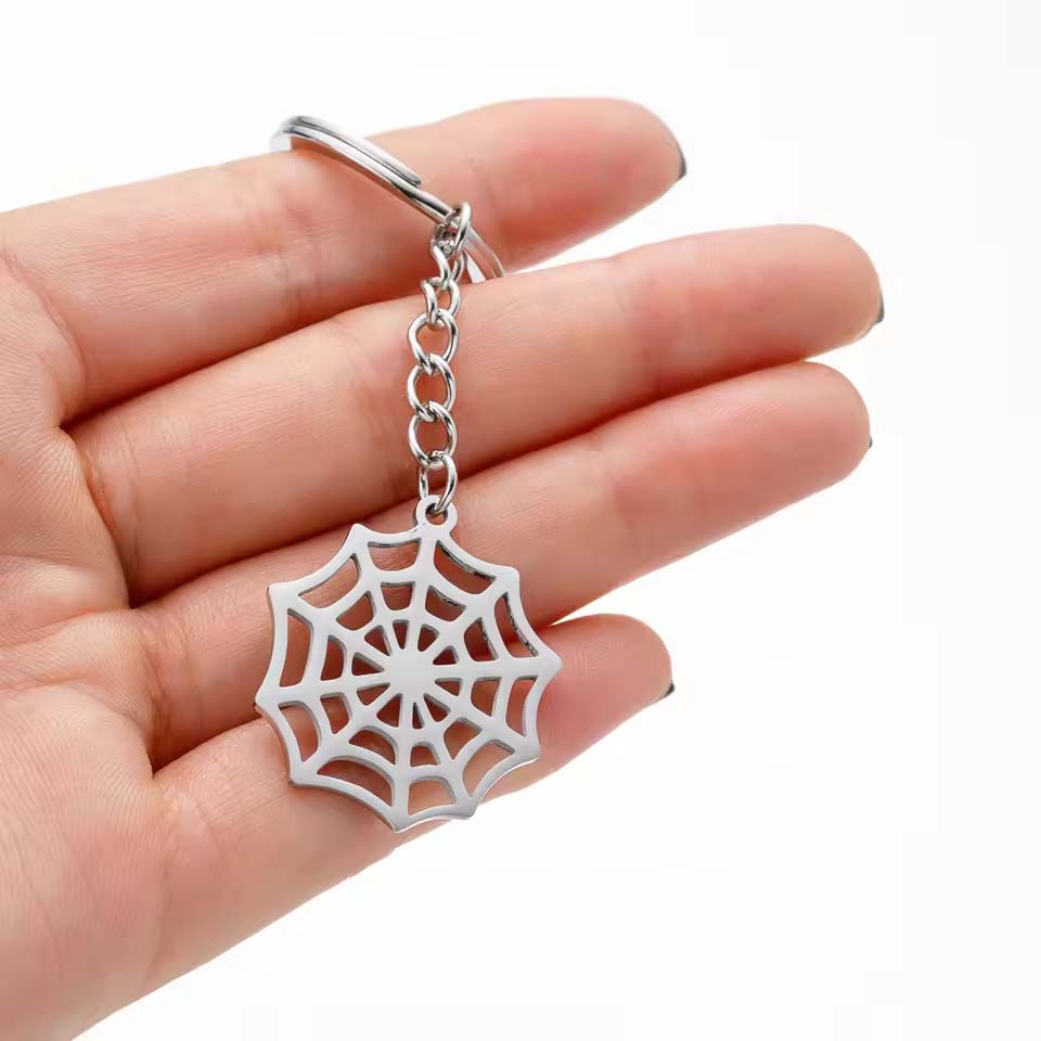 Halloween Spider Web Keychain Stainless Steel Coffin Spider Key Rings for Women Man Car Keys Gothic Jewelry