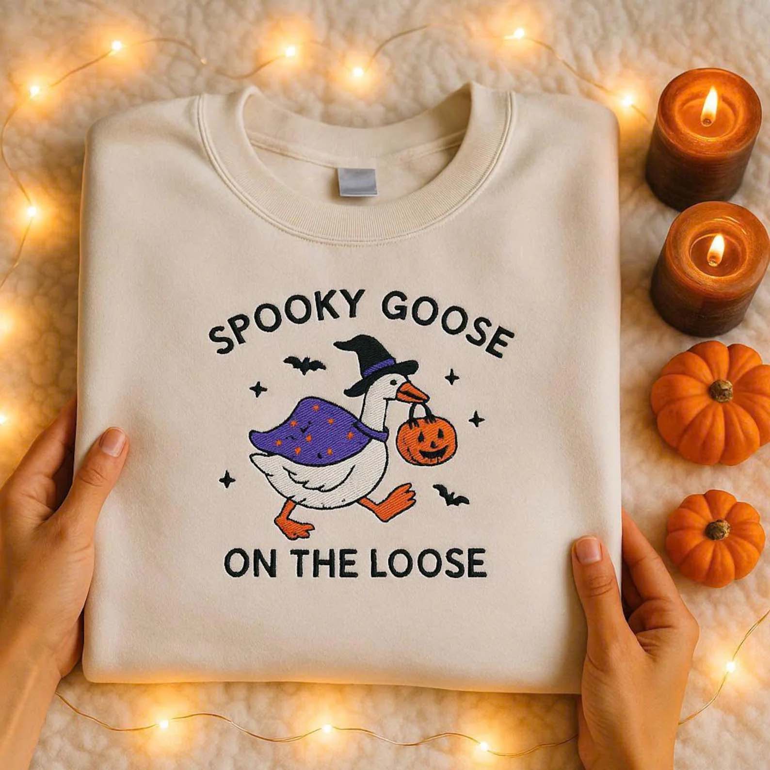 Spooky Goose on the Loose Embroidered Sweatshirt