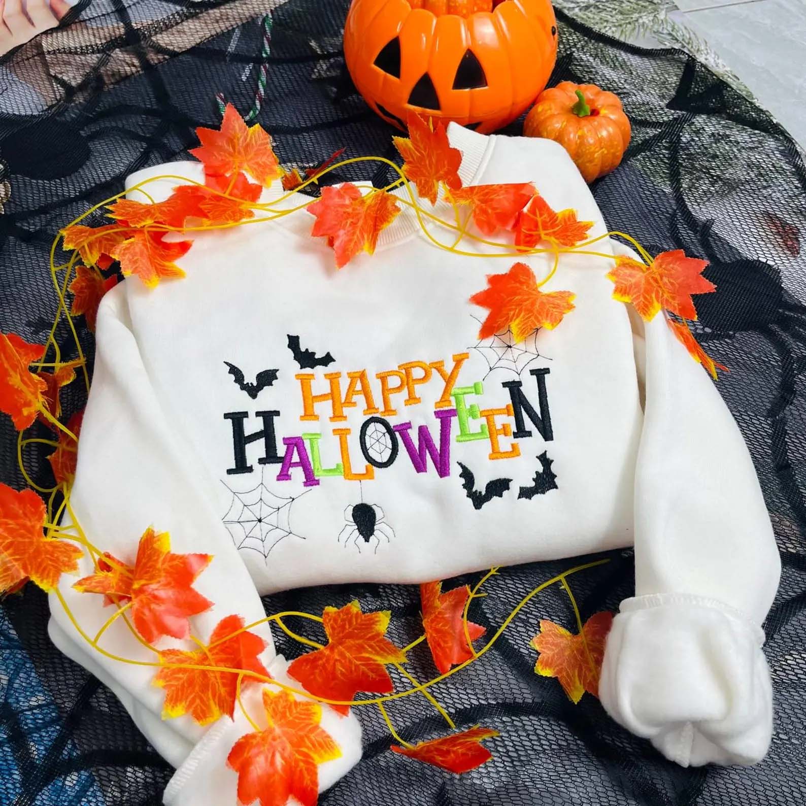 Happy Halloween bat Embroidered Sweatshirt