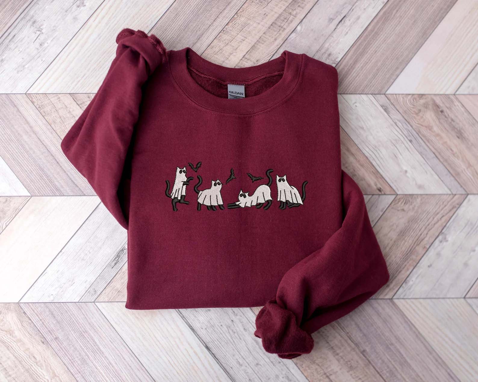 Embroidered Ghost Cat Sweatshirt