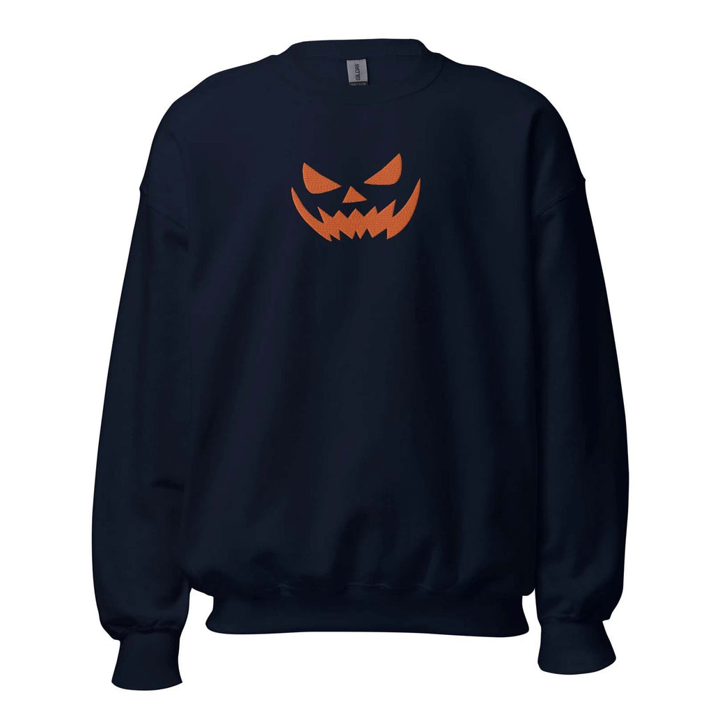 Pumpkin Face Embroidered Sweatshirt Spooky Face Sweatshirt Halloween Shirt