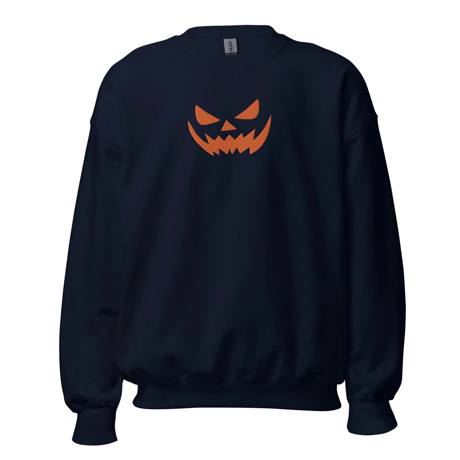 Pumpkin Face Embroidered Sweatshirt Spooky Face Sweatshirt Halloween Shirt