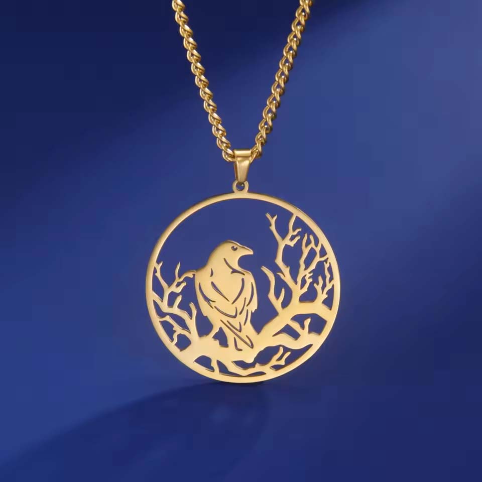 Crow Raven Pendant Necklaces Norse Mythology Stainless Steel Gothic Necklace