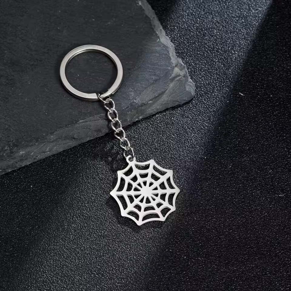Halloween Spider Web Keychain Stainless Steel Coffin Spider Key Rings for Women Man Car Keys Gothic Jewelry