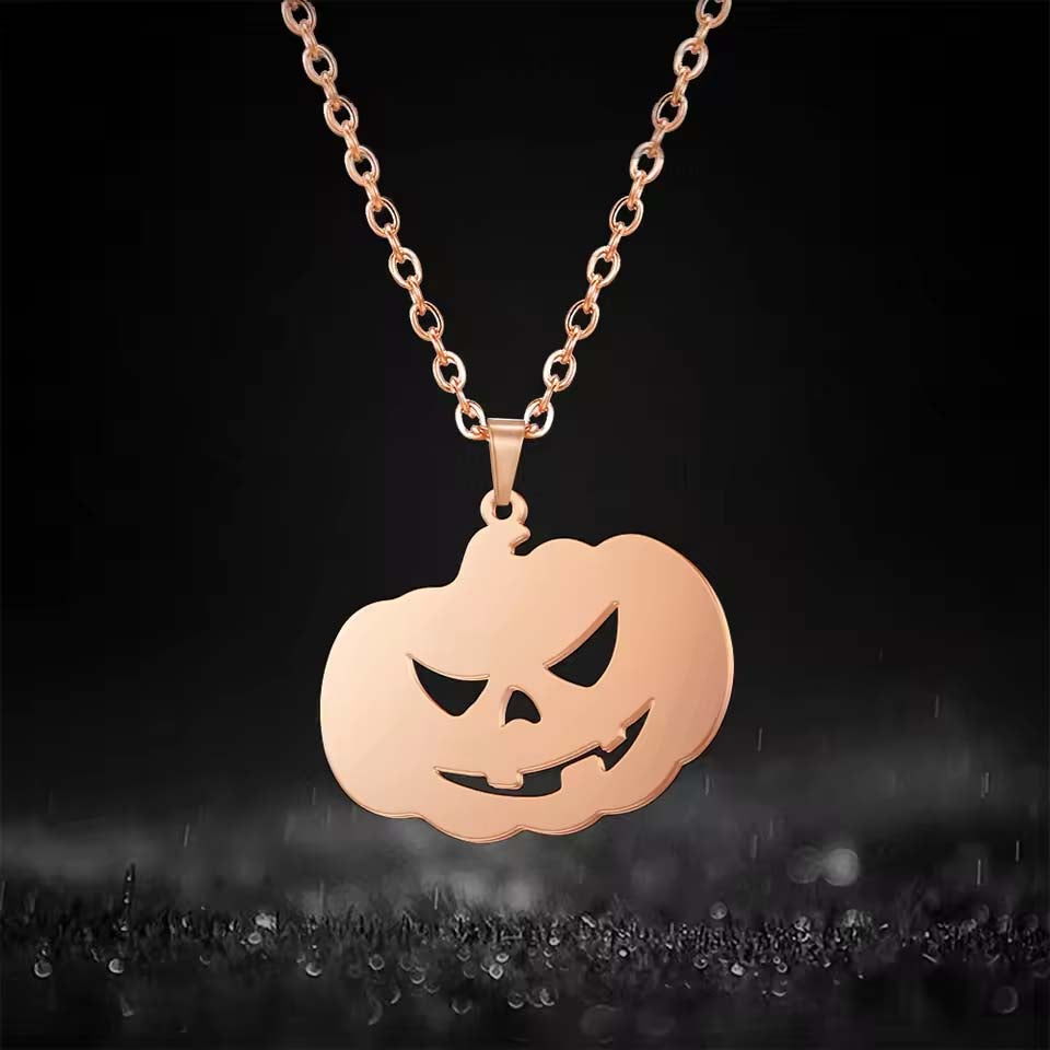 Amaxer Stainless Steel Necklaces Halloween Pumpkin Pendant Chain Punk Gothic Necklace