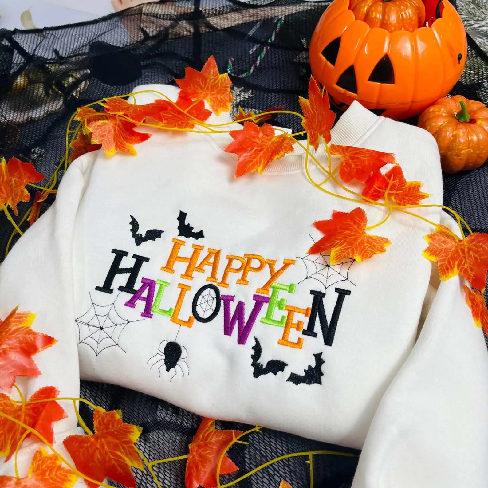Happy Halloween bat Embroidered Sweatshirt