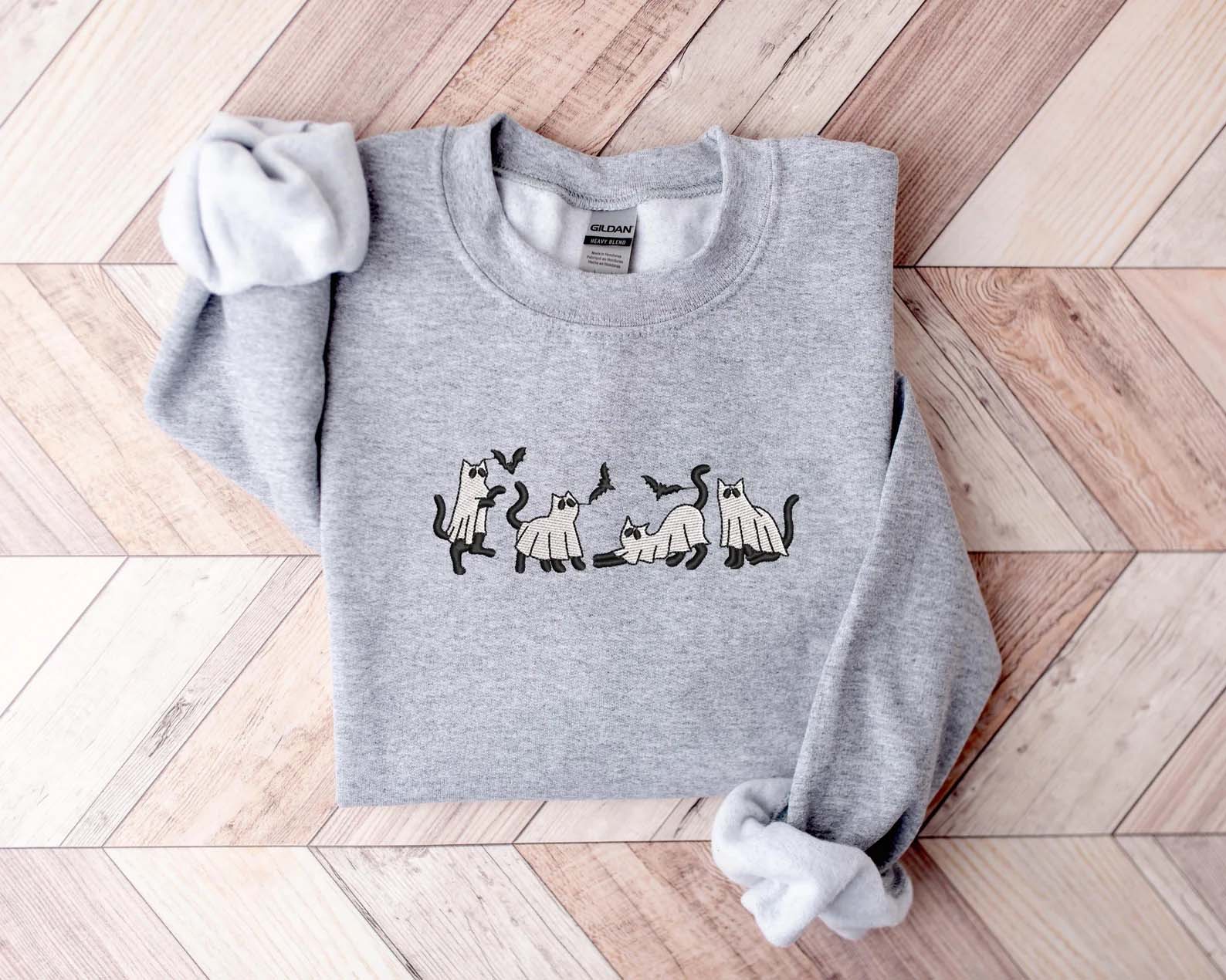 Embroidered Ghost Cat Sweatshirt