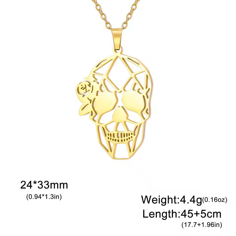 Dawapara Skull Head Necklace Skeleton Head Halloween Pendant Stainless Steel Gothic Jewelry