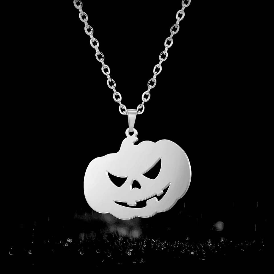 Amaxer Stainless Steel Necklaces Halloween Pumpkin Pendant Chain Punk Gothic Necklace