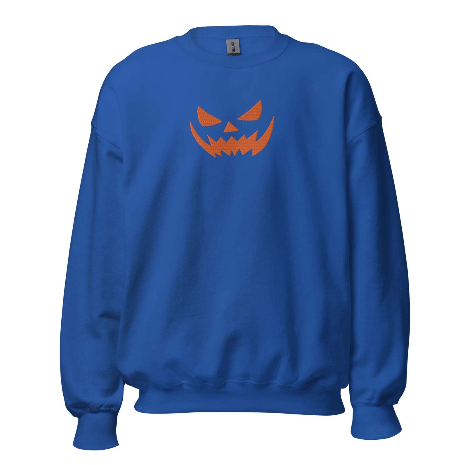Pumpkin Face Embroidered Sweatshirt Spooky Face Sweatshirt Halloween Shirt