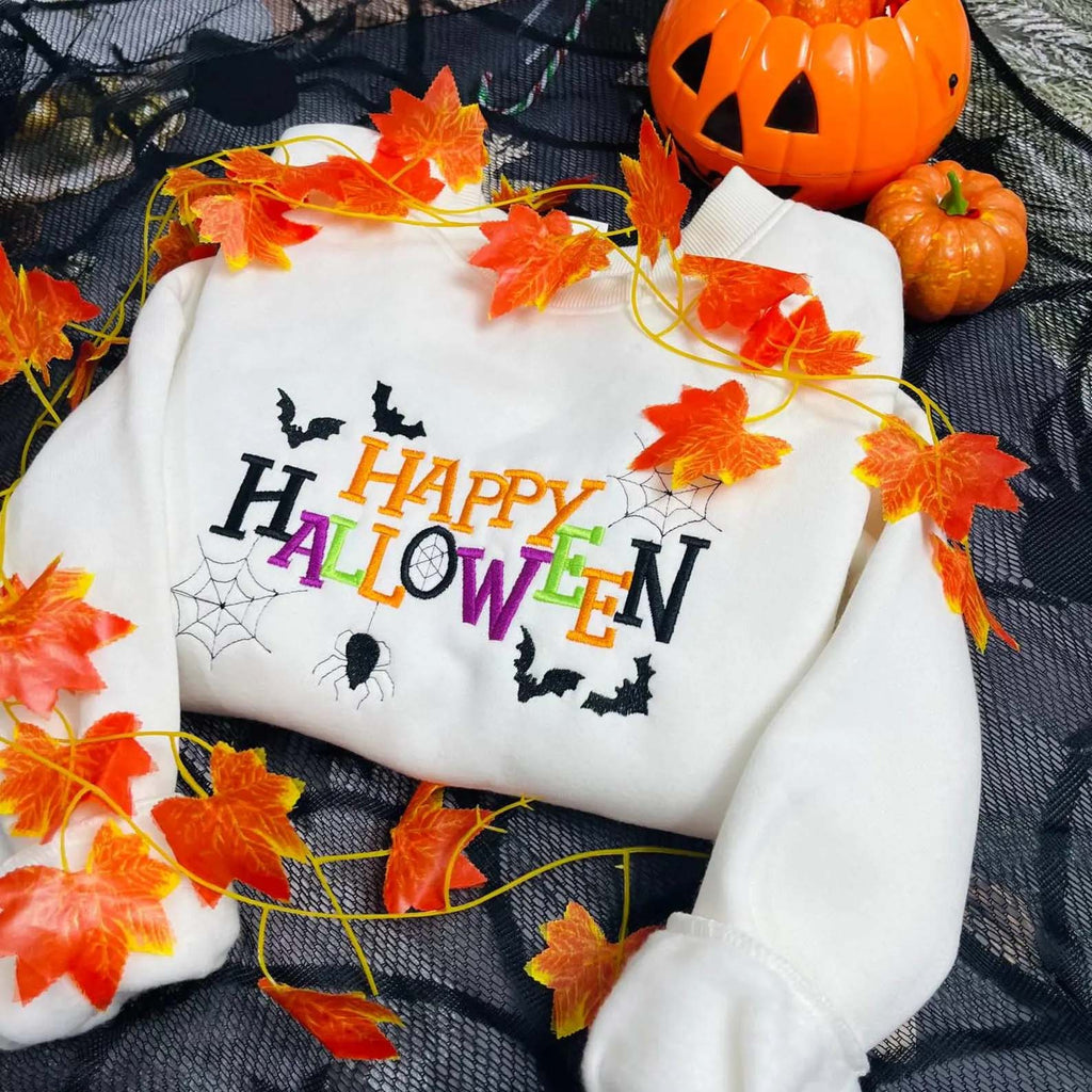 Happy Halloween bat Embroidered Sweatshirt