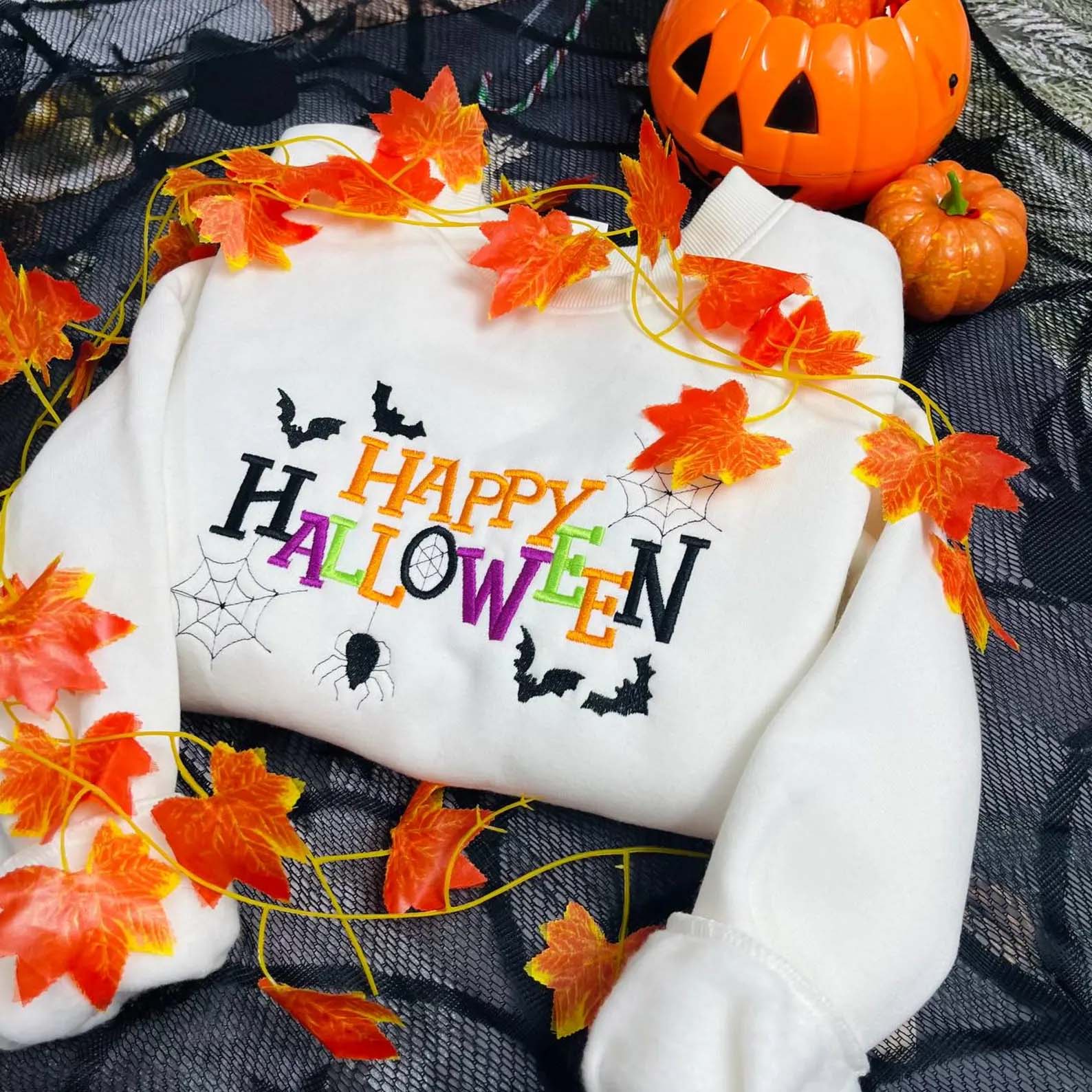Happy Halloween bat Embroidered Sweatshirt