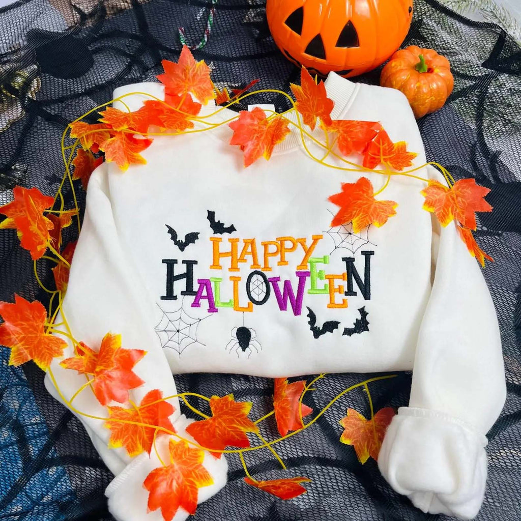 Happy Halloween bat Embroidered Sweatshirt