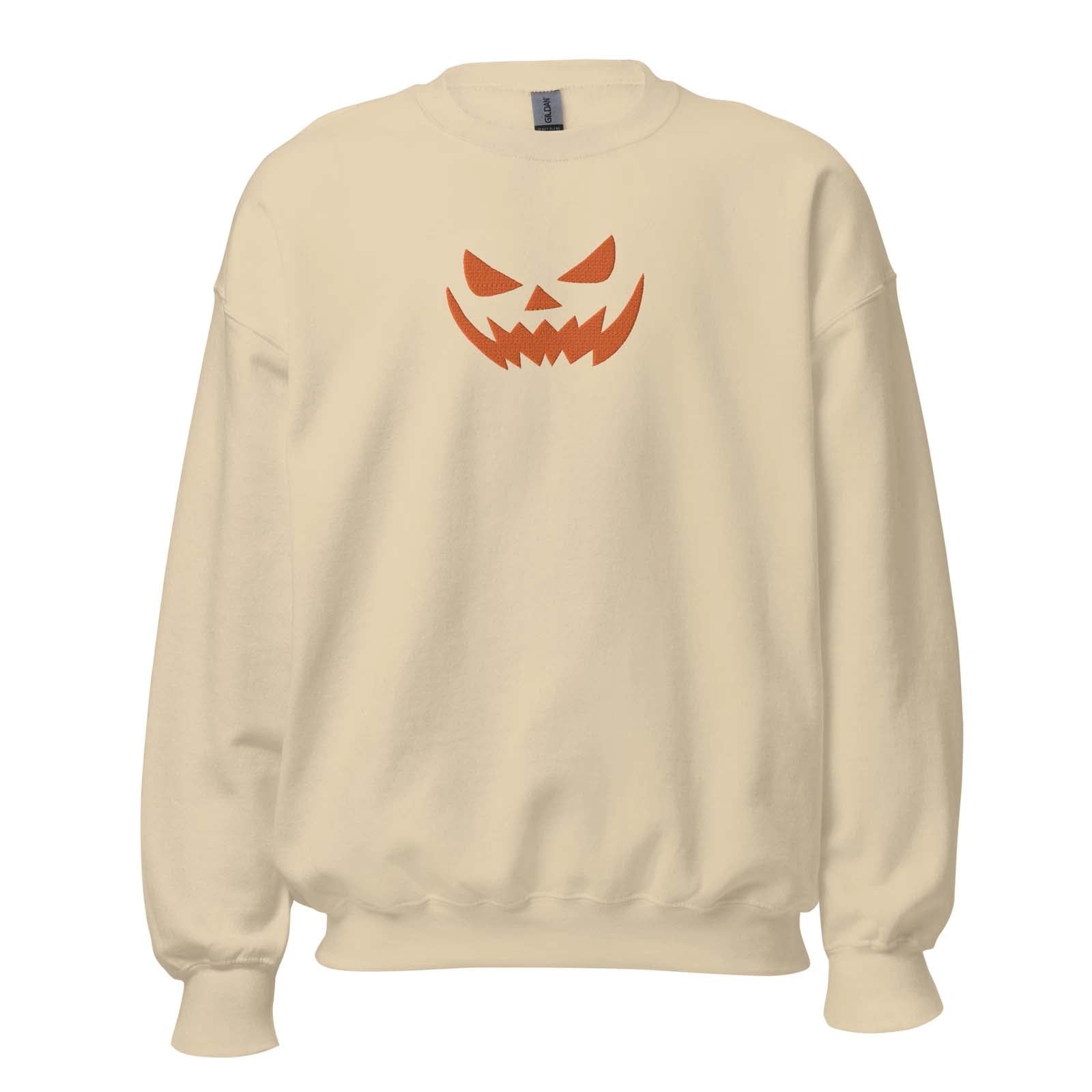 Pumpkin Face Embroidered Sweatshirt Spooky Face Sweatshirt Halloween Shirt
