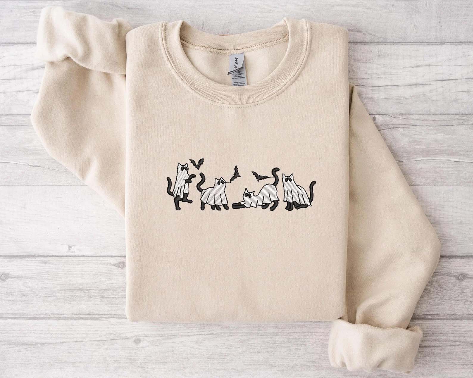 Embroidered Ghost Cat Sweatshirt