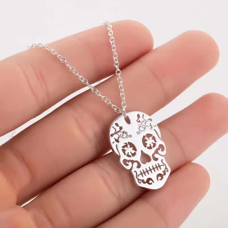 Neo-Gothic Stainless Steel Skull Charm Necklace for Women Creative Skeleton Jewelry Cool Girls Halloween