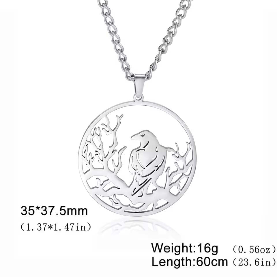 Crow Raven Pendant Necklaces Norse Mythology Stainless Steel Gothic Necklace