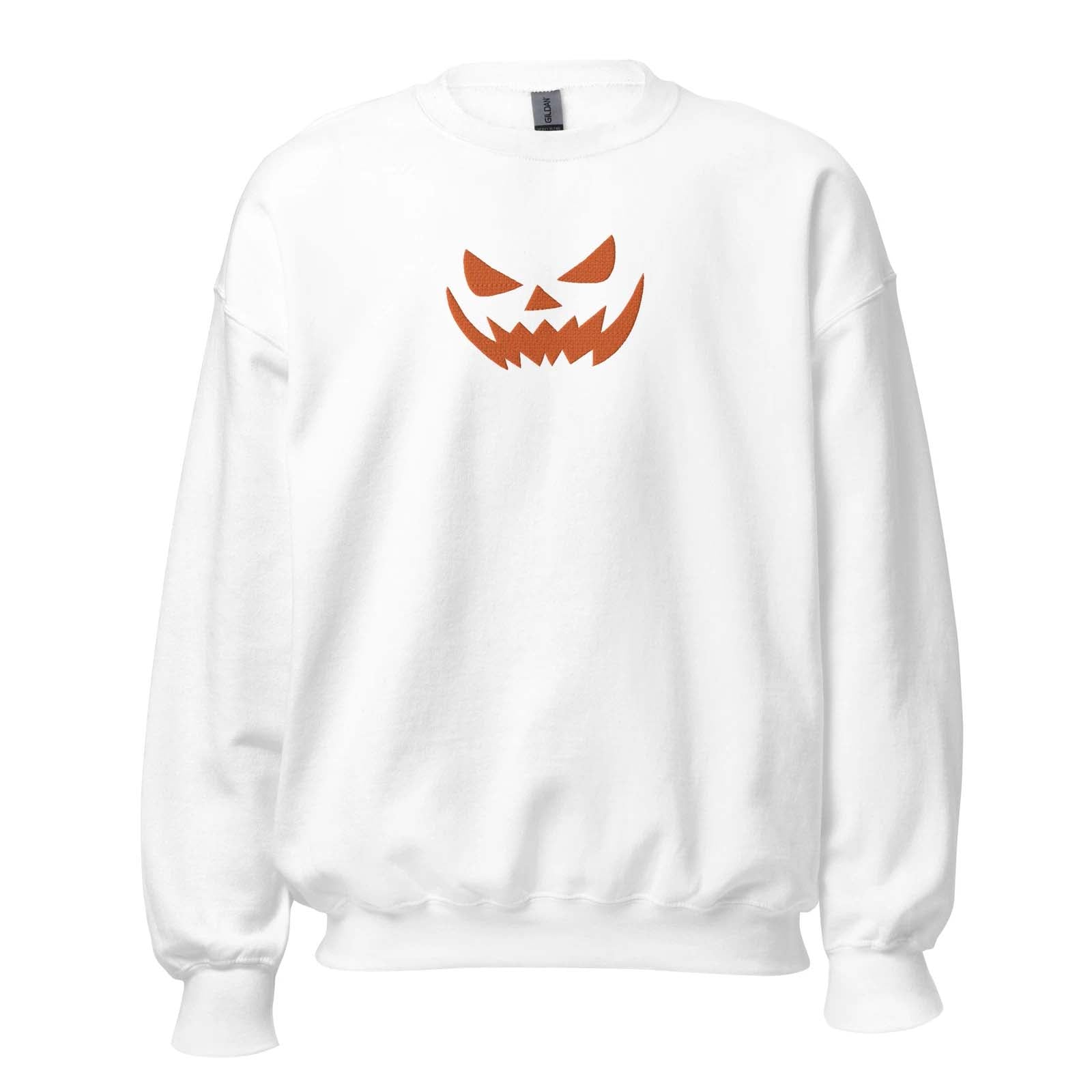 Pumpkin Face Embroidered Sweatshirt Spooky Face Sweatshirt Halloween Shirt